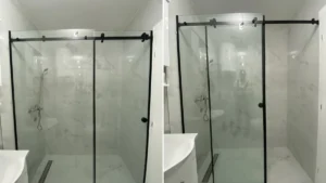 Klizna ravna tuš kabina u Živinicama sa crnim okovom i prozirnim staklom