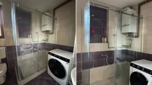 Klizna tuš kabina na L u Hadžićima sa sjajnim okovom i prozirnim staklom